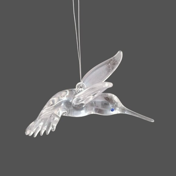 Vintage Clear Crystal Glass HUMMINGBIRD Ornament, Blue Eye Bird Sun Catcher - Picture 12 of 13